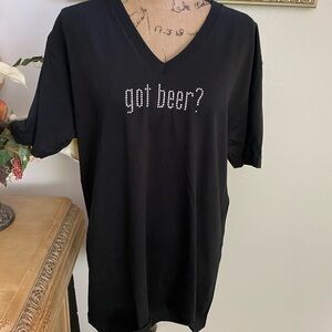 RHINESTONE Got Beer V Neck T Shirt New